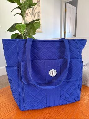 Vera Bradley Cobalt Blue Quilted Large Shoulder Tote Bag